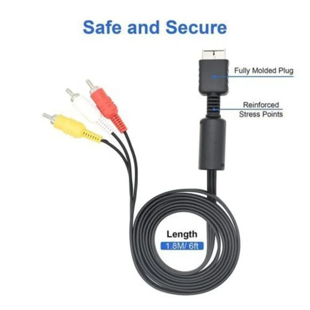 New 6 Feet RCA AV Audio Video Composite Cable Cord for Sony PS1 PS2 PS3 PS3 Slim